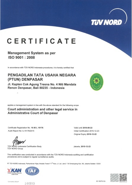 Raih Sertifikat ISO 9001:2008, Pengadilan TUN Denpasar 