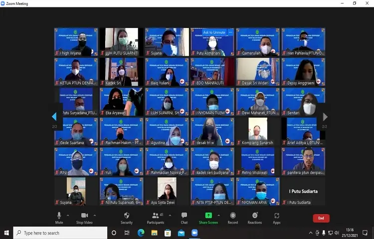 Rapat Bulan Desember 2021 Pengadilan Tata Usaha Negara Denpasar melalui Zoom Meeting