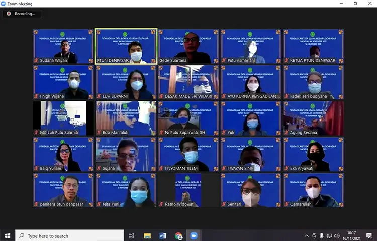 Rapat rutin bulan Nopember 2021 Pengadilan Tata Usaha Negara Denpasar melalui Zoom Meeting