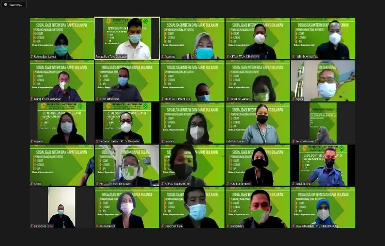 Sosialisasi Intern Pembangunan Zona Integritas Menuju WBK/WBBM dan Rapat Bulan September 2021 secara Virtual melalui Zoom Meeting Pengadilan Tata Usaha Negara Denpasar.