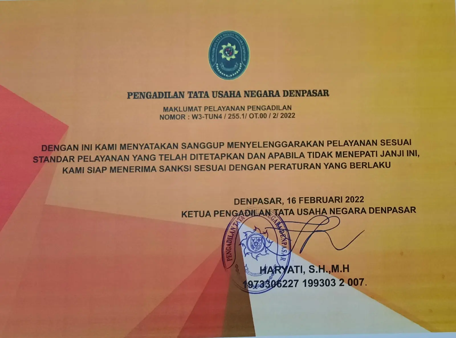 Standar Pelayanan Peradilan dan Maklumat Pelayanan Pengadilan
